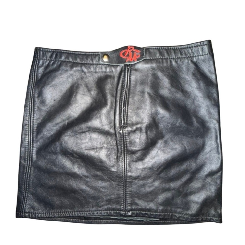 Vintage Genuine Leather Mini Skirt Black Soft‎ Leather Back Zip 28" Waist - Picture 2 of 7